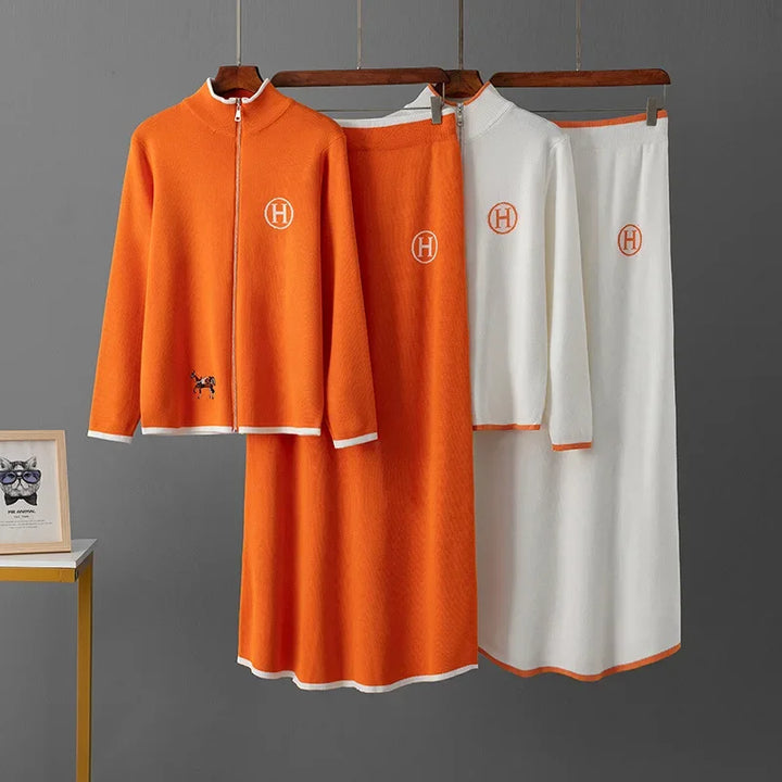 Knit Contrast Embroidered Two-Piece Set