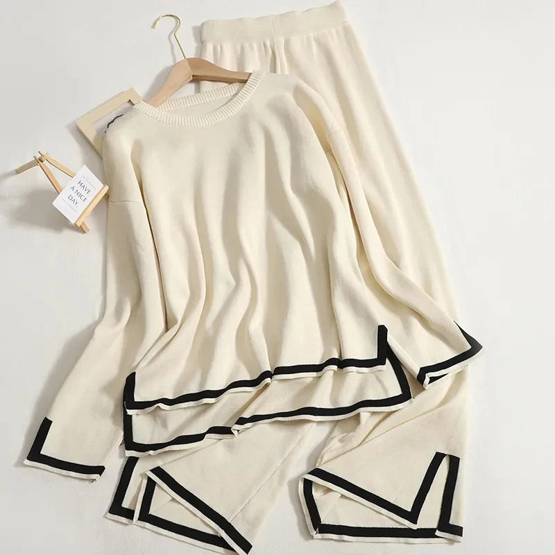 Knit Contrast Trim Loungewear Set