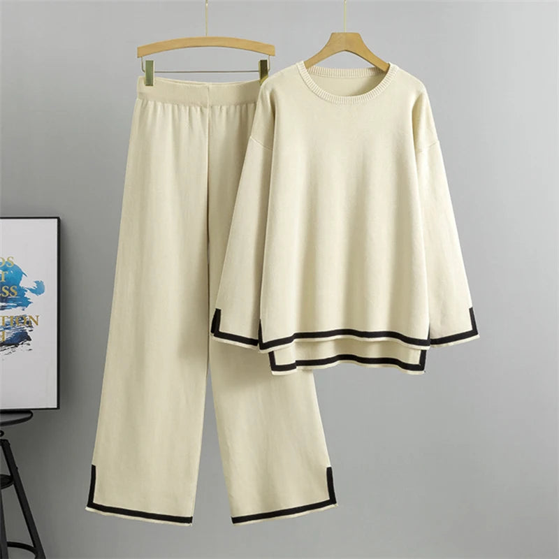 Knit Contrast Trim Loungewear Set