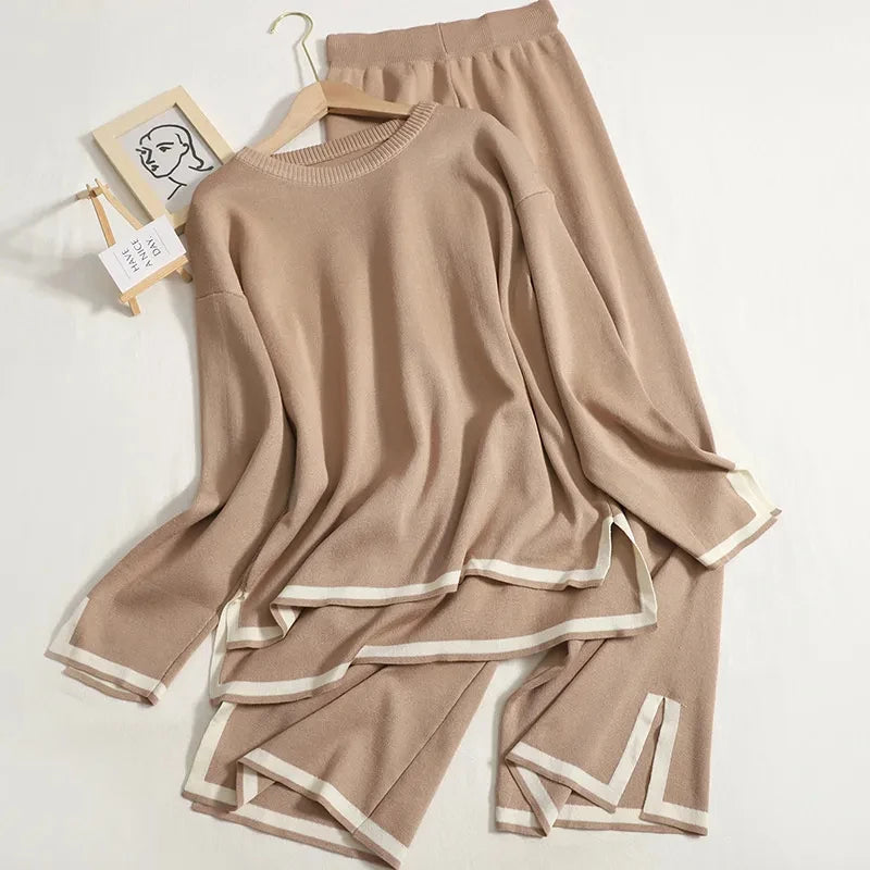 Knit Contrast Trim Loungewear Set