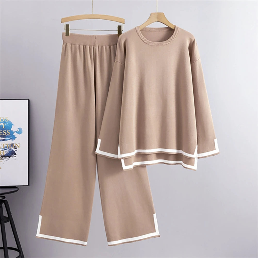 Knit Contrast Trim Loungewear Set