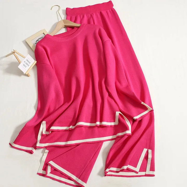 Knit Contrast Trim Loungewear Set