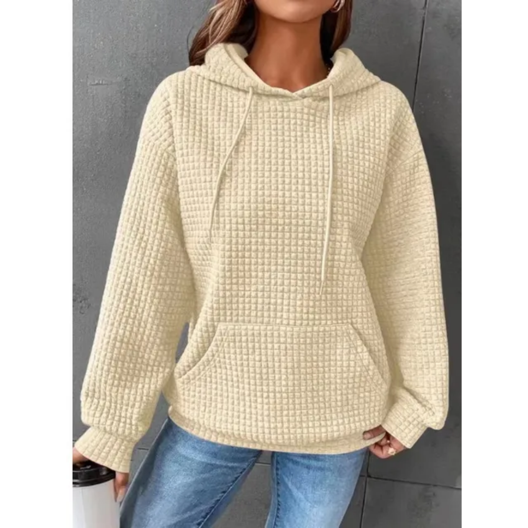 Waffle Knit Drawstring Hoodie