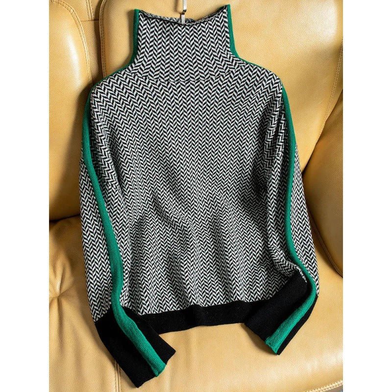 Herringbone Turtleneck Knit Sweater