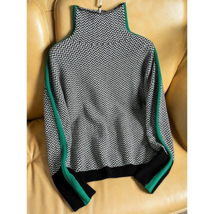 Herringbone Turtleneck Knit Sweater