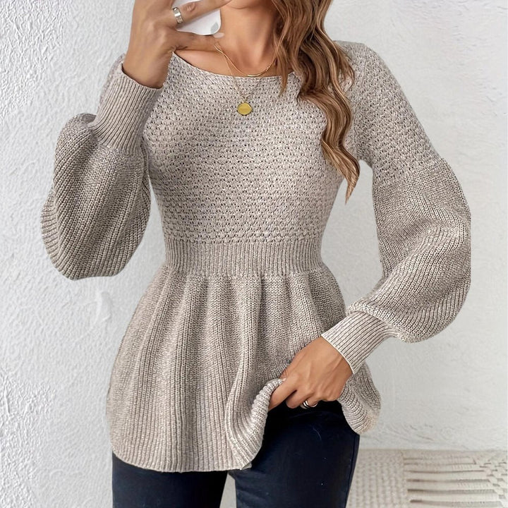 Knit Puff Sleeve Peplum Sweater