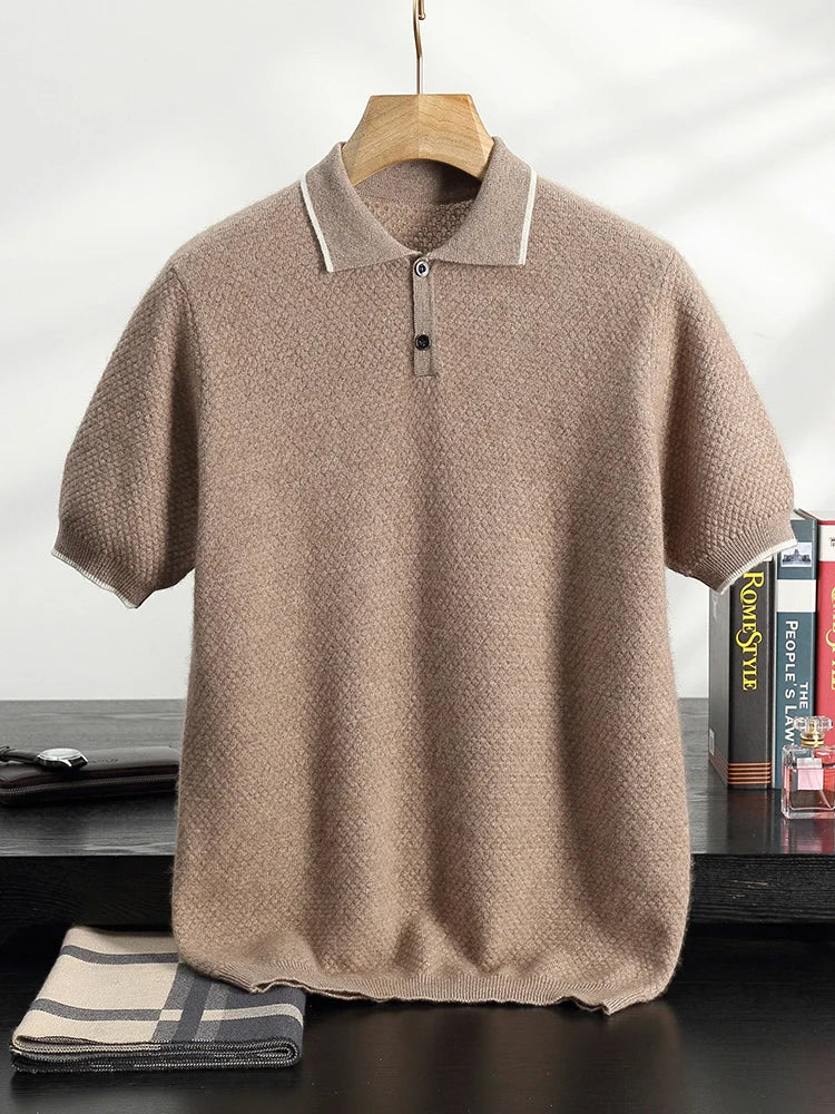 Short-Sleeved Cashmere Knit Polo Shirt