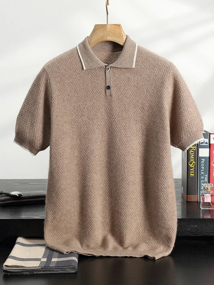 Short-Sleeved Cashmere Knit Polo Shirt
