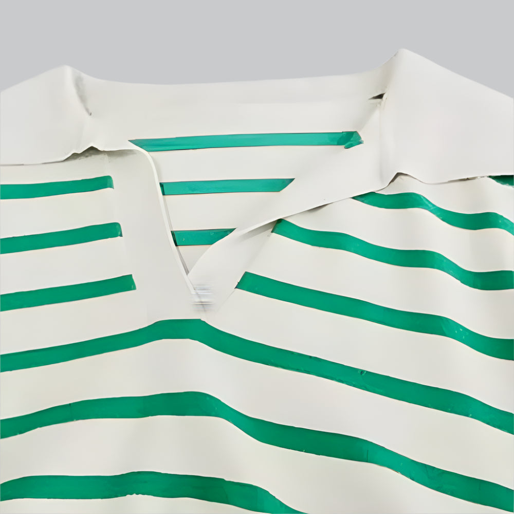 Striped Collared Knit Polo Sweater