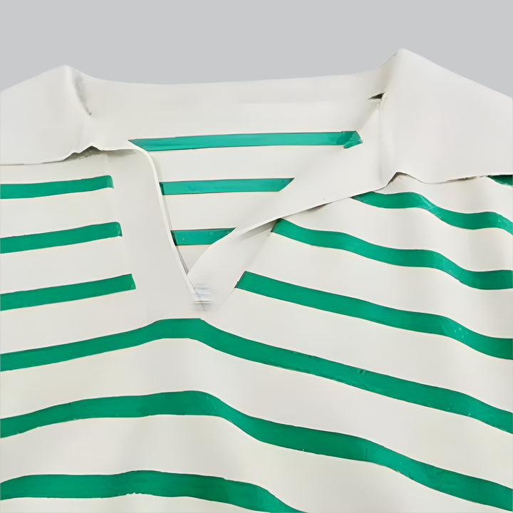 Striped Collared Knit Polo Sweater