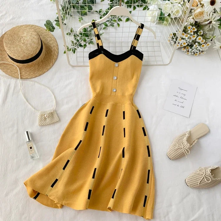 Knit V Neck Spaghetti Strap Mini Dress