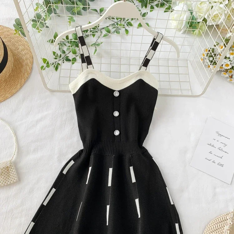 Knit V Neck Spaghetti Strap Mini Dress