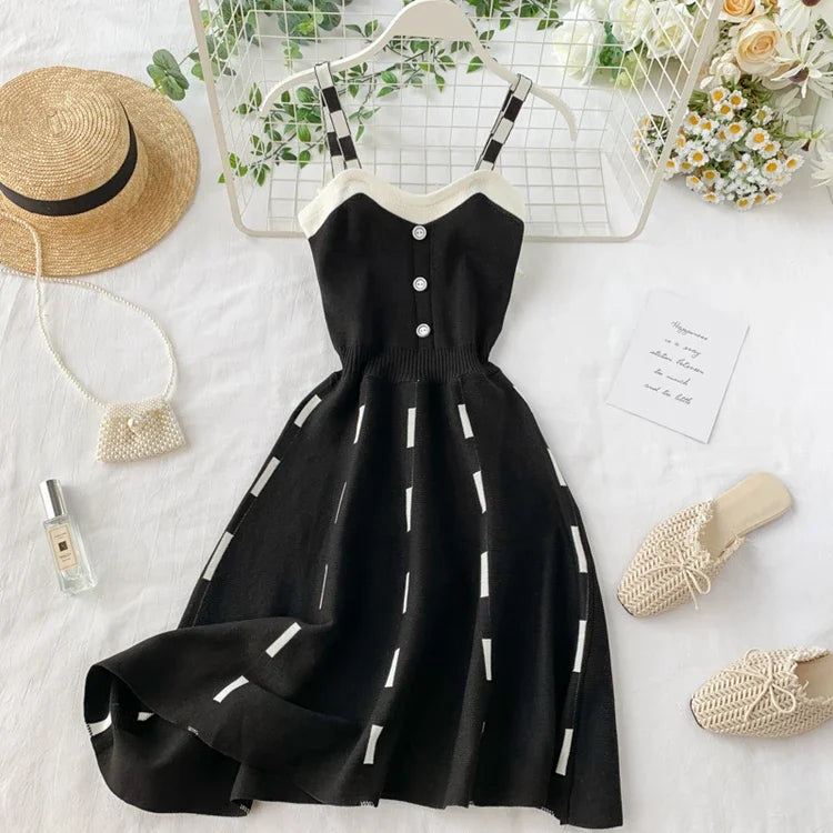 Knit V Neck Spaghetti Strap Mini Dress