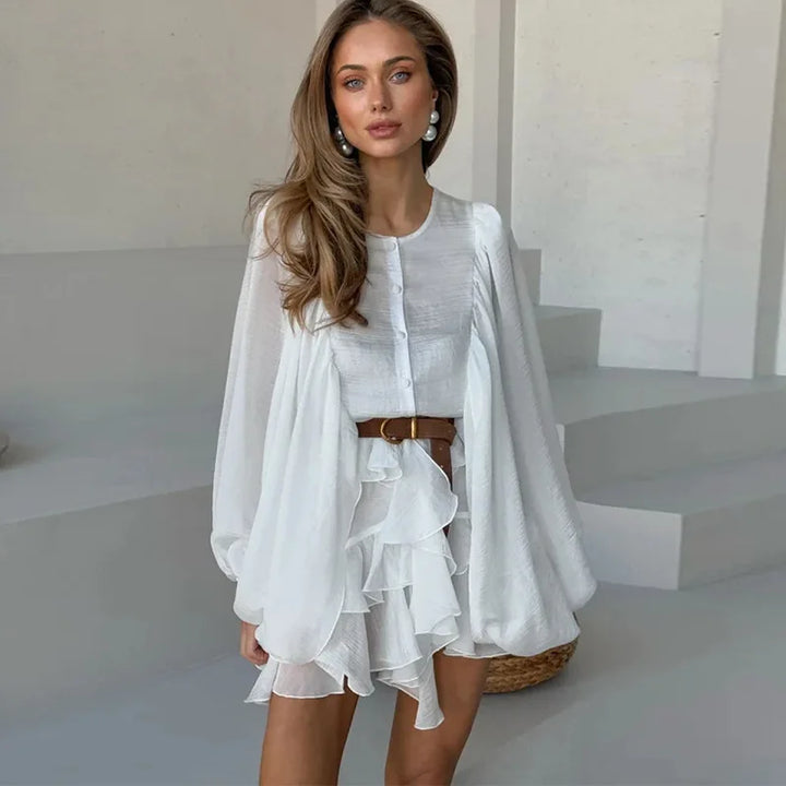 Lantern Sleeve Ruffled Mini Dress