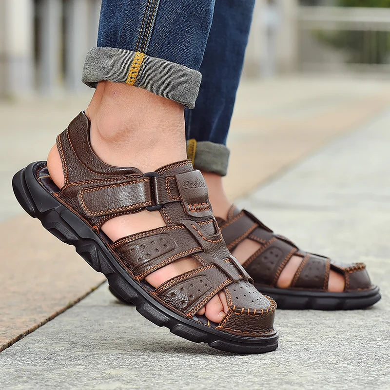 Leather Closed-Toe Sandals