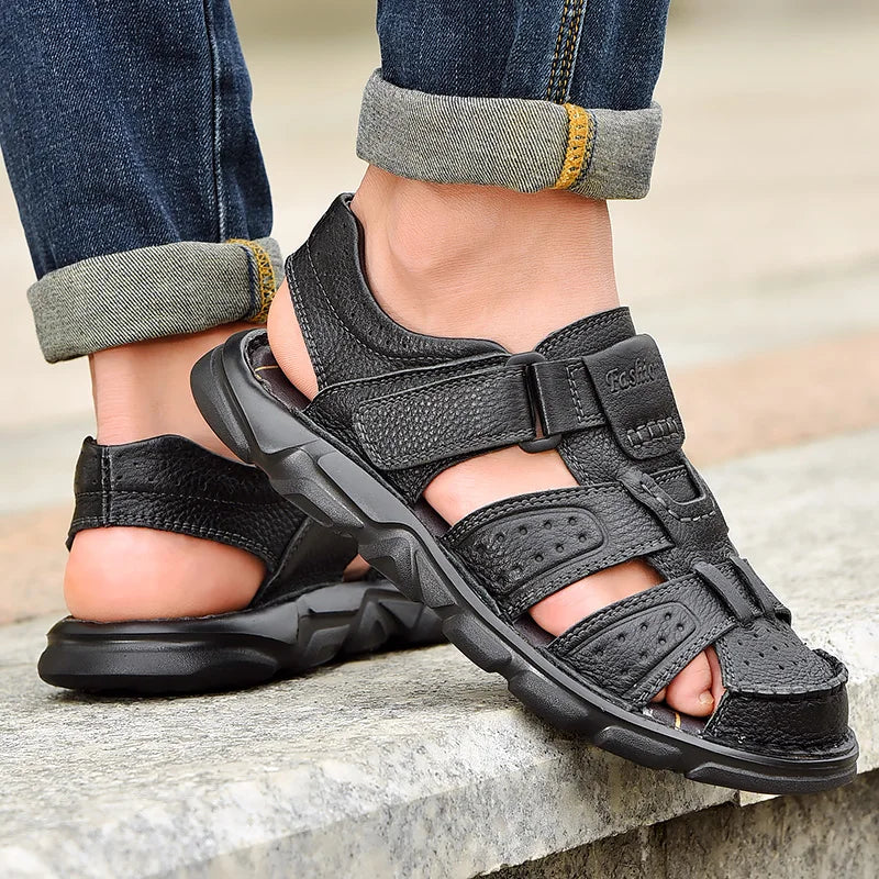 Leather Closed-Toe Sandals
