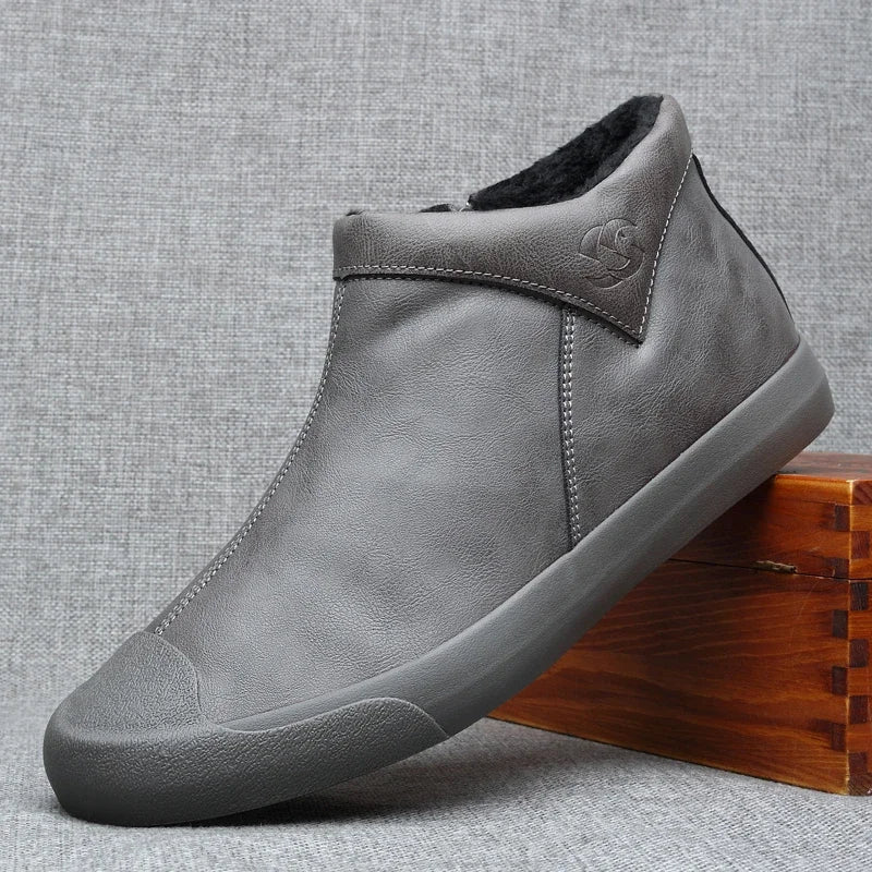 Leather Plush-Lined Ankle Boots