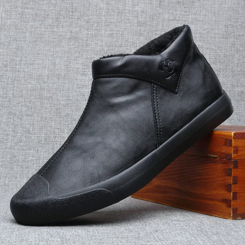 Leather Plush-Lined Ankle Boots