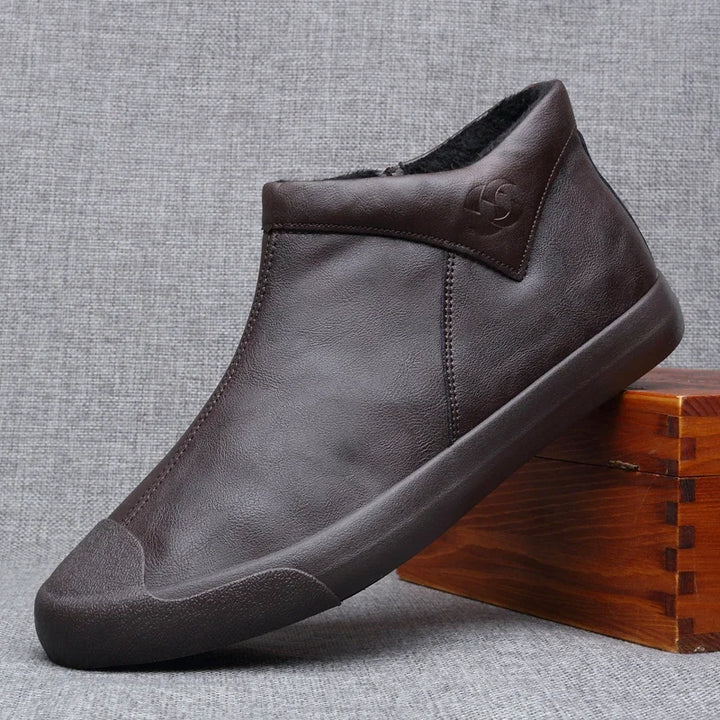 Leather Plush-Lined Ankle Boots
