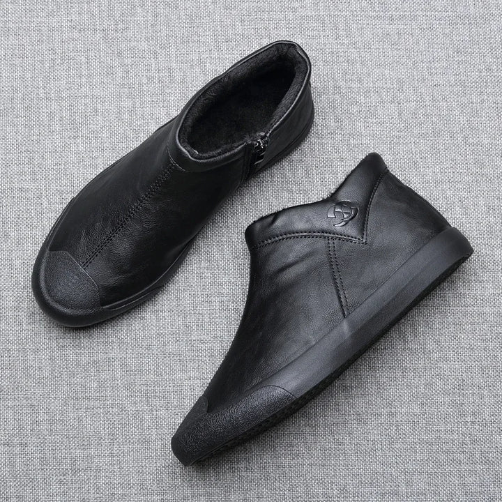 Leather Plush-Lined Ankle Boots