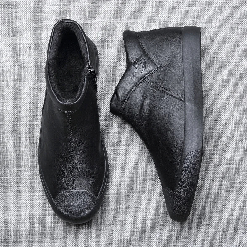 Leather Plush-Lined Ankle Boots