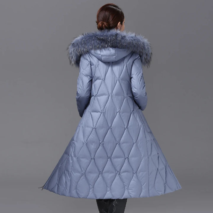 Long Down Coat with Fur Collar