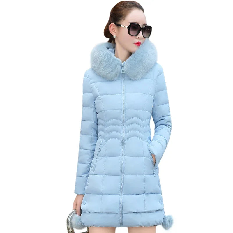 Long Hooded Fur Collar Winter Coat