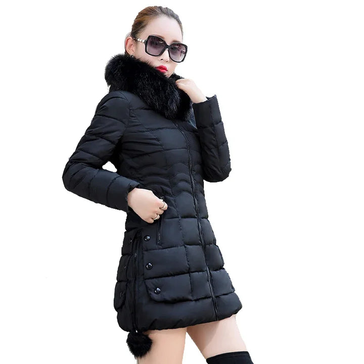 Long Hooded Fur Collar Winter Coat