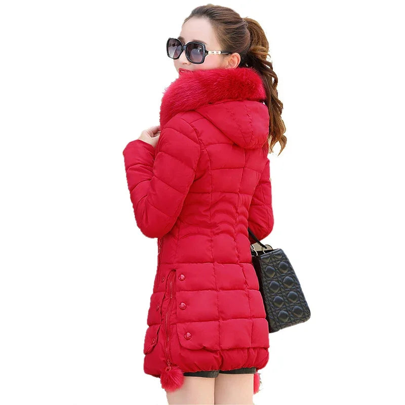 Long Hooded Fur Collar Winter Coat