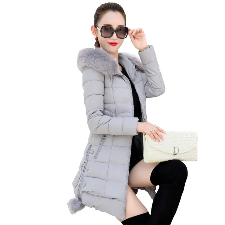 Long Hooded Fur Collar Winter Coat