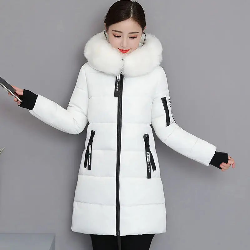  Long Puffer Jacket Fur Trim Hood