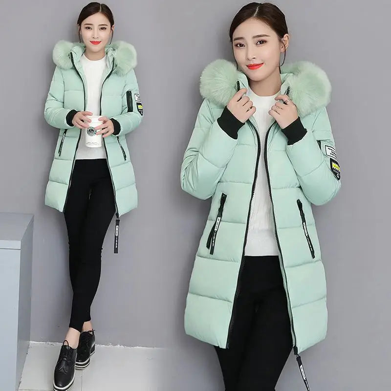  Long Puffer Jacket Fur Trim Hood