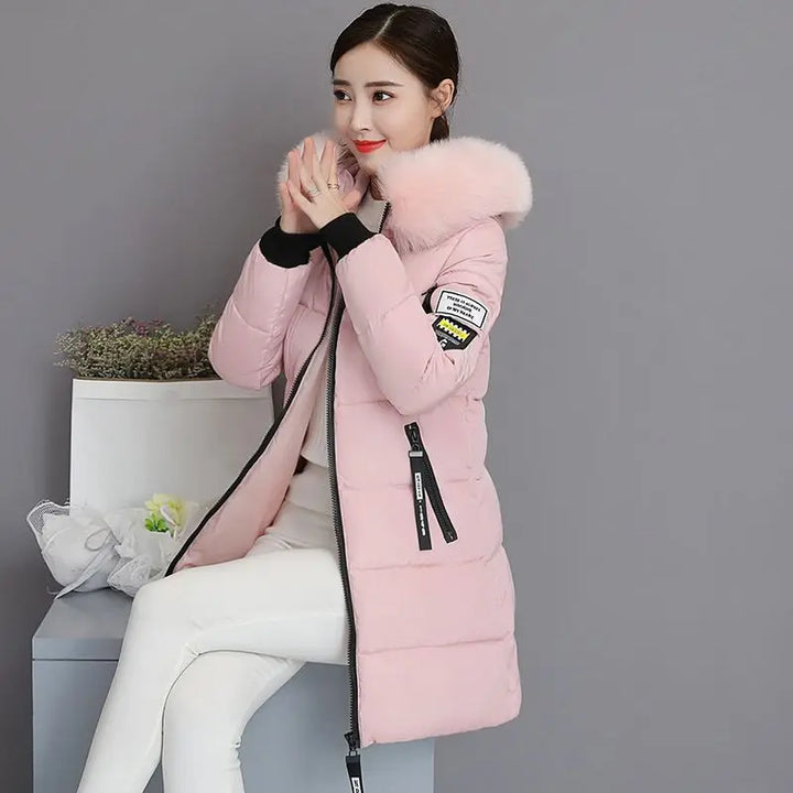  Long Puffer Jacket Fur Trim Hood