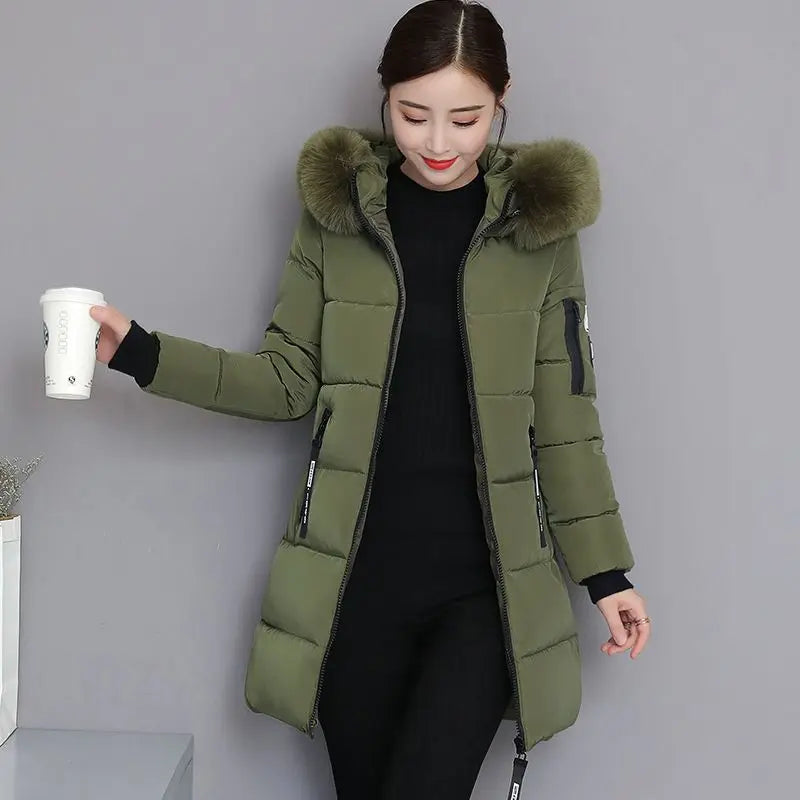  Long Puffer Jacket Fur Trim Hood