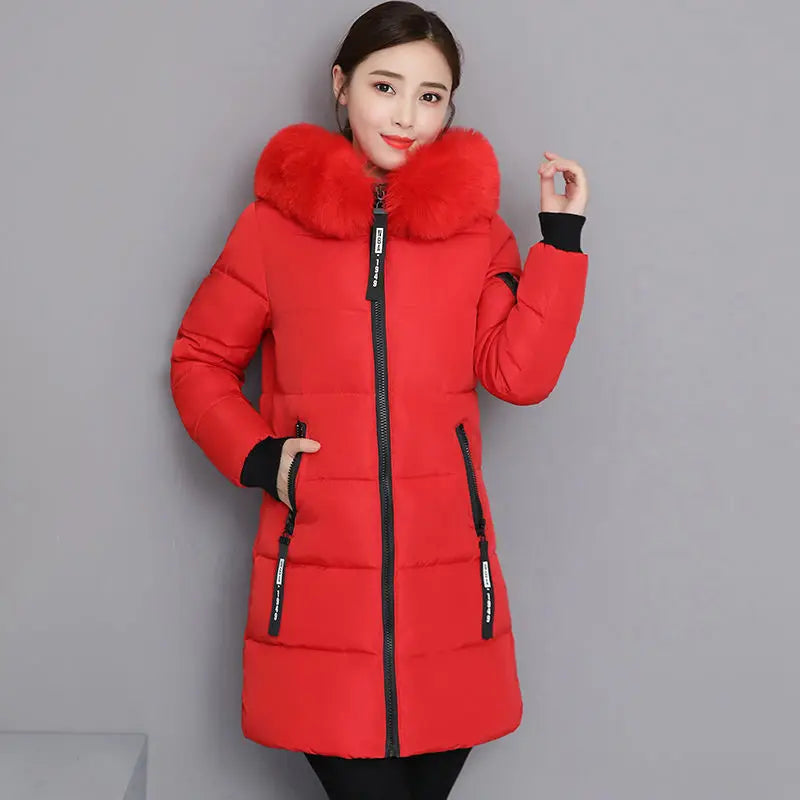  Long Puffer Jacket Fur Trim Hood