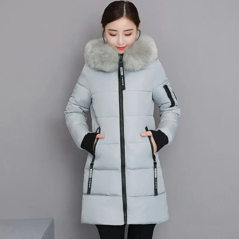  Long Puffer Jacket Fur Trim Hood