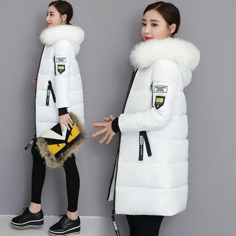  Long Puffer Jacket Fur Trim Hood
