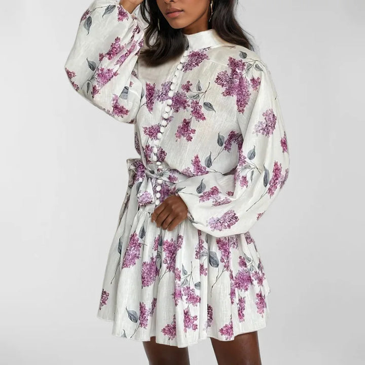 Long Sleeve Printed Ruffle Mini Dress