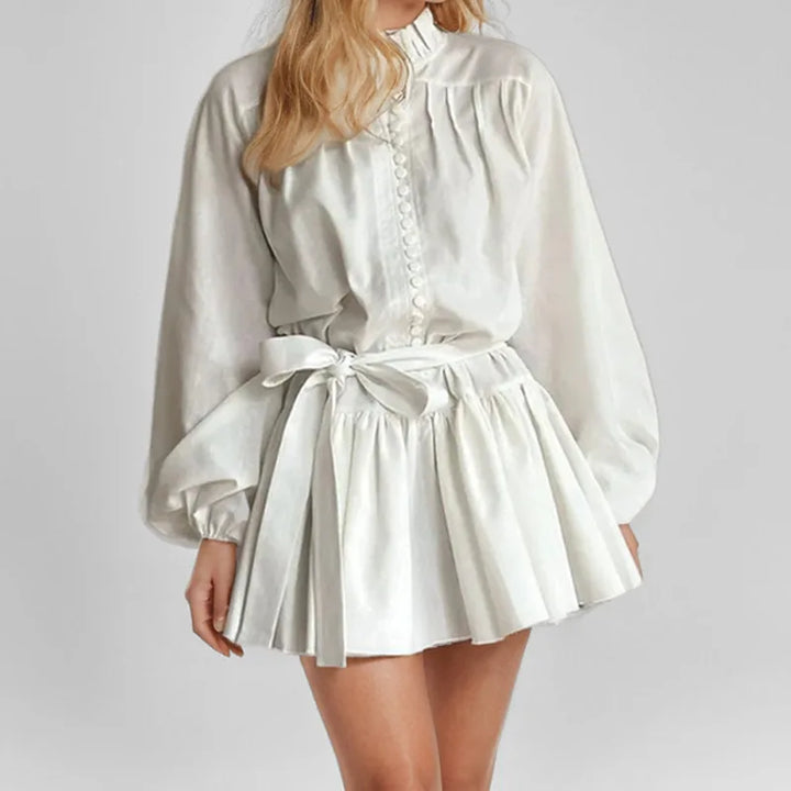 Long Sleeve Printed Ruffle Mini Dress