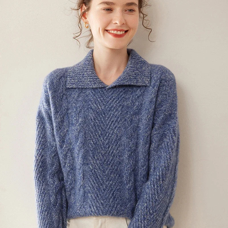 Luxury Cashmere Polo Neck Knit Sweater