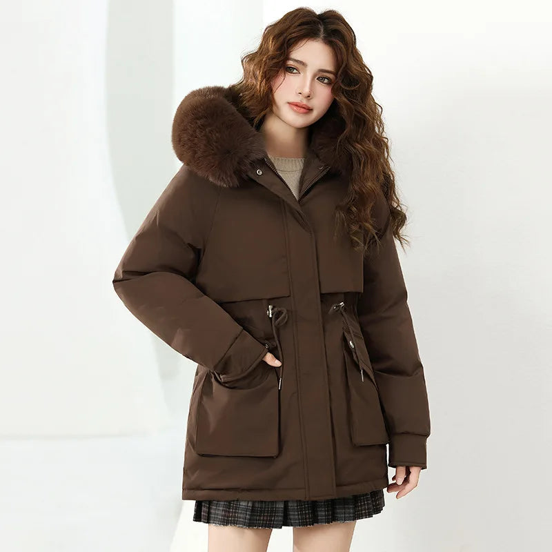 Luxury Hooded Parka Fur Trim Down Jacket