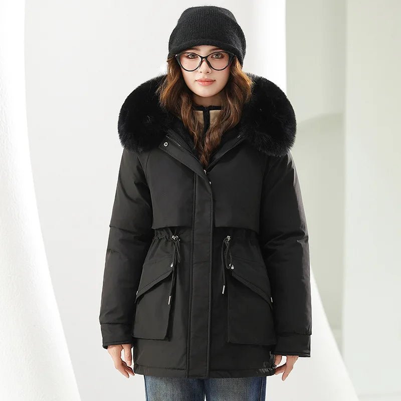 Luxury Hooded Parka Fur Trim Down Jacket