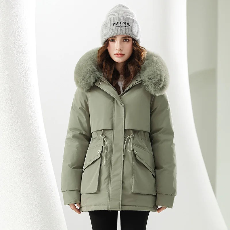 Luxury Hooded Parka Fur Trim Down Jacket