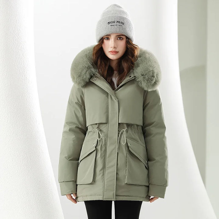 Luxury Hooded Parka Fur Trim Down Jacket