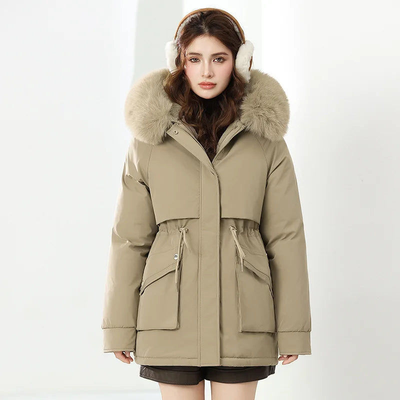 Luxury Hooded Parka Fur Trim Down Jacket