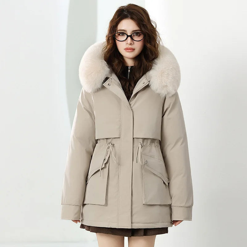 Luxury Hooded Parka Fur Trim Down Jacket