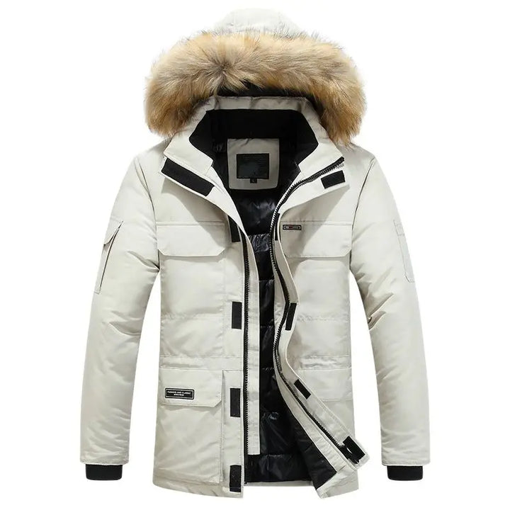 Luxury Hooded Parka Fur Trim Winter Coat