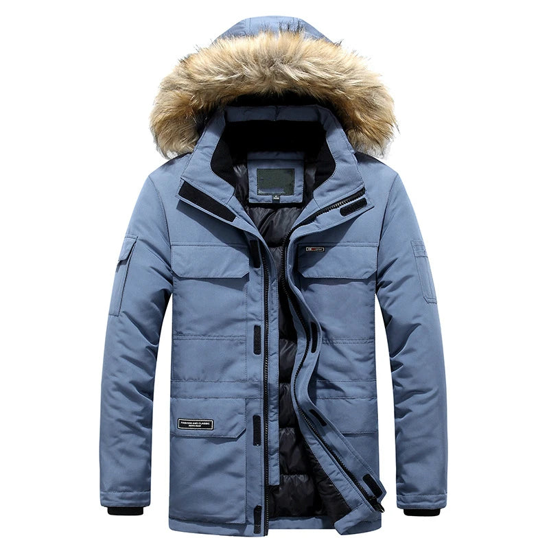 Luxury Hooded Parka Fur Trim Winter Coat