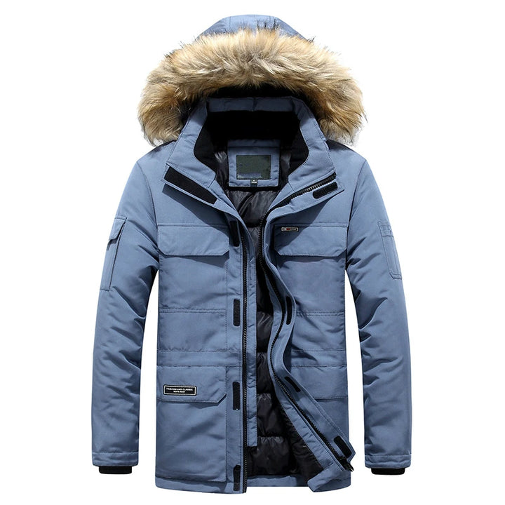 Luxury Hooded Parka Fur Trim Winter Coat