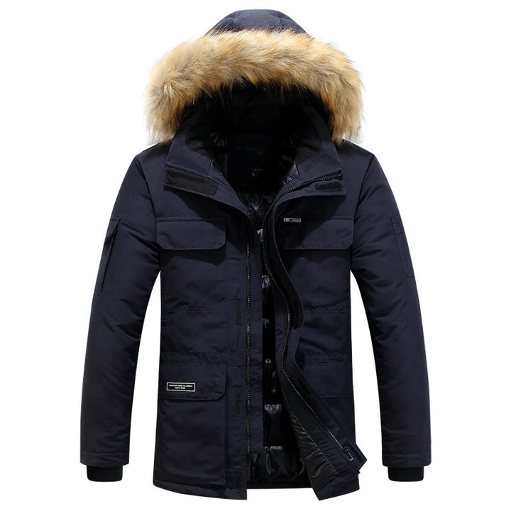 Luxury Hooded Parka Fur Trim Winter Coat